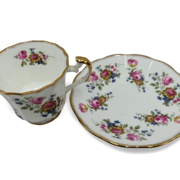 ELIZABETHAN Tea Cup And Saucer Gold Trim Scalloped Pink Flowers England Vintage - Picture 7 of 11